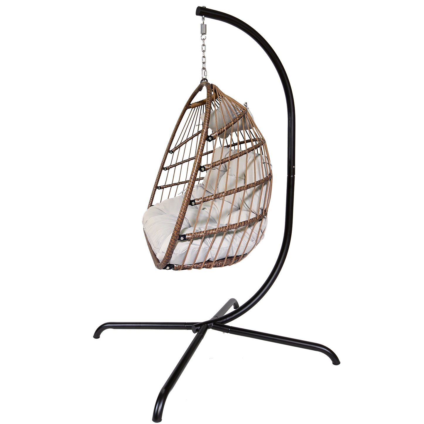 Outdoor/Indoor Swing Rattan Basket Egg Chair with Stand-Beige