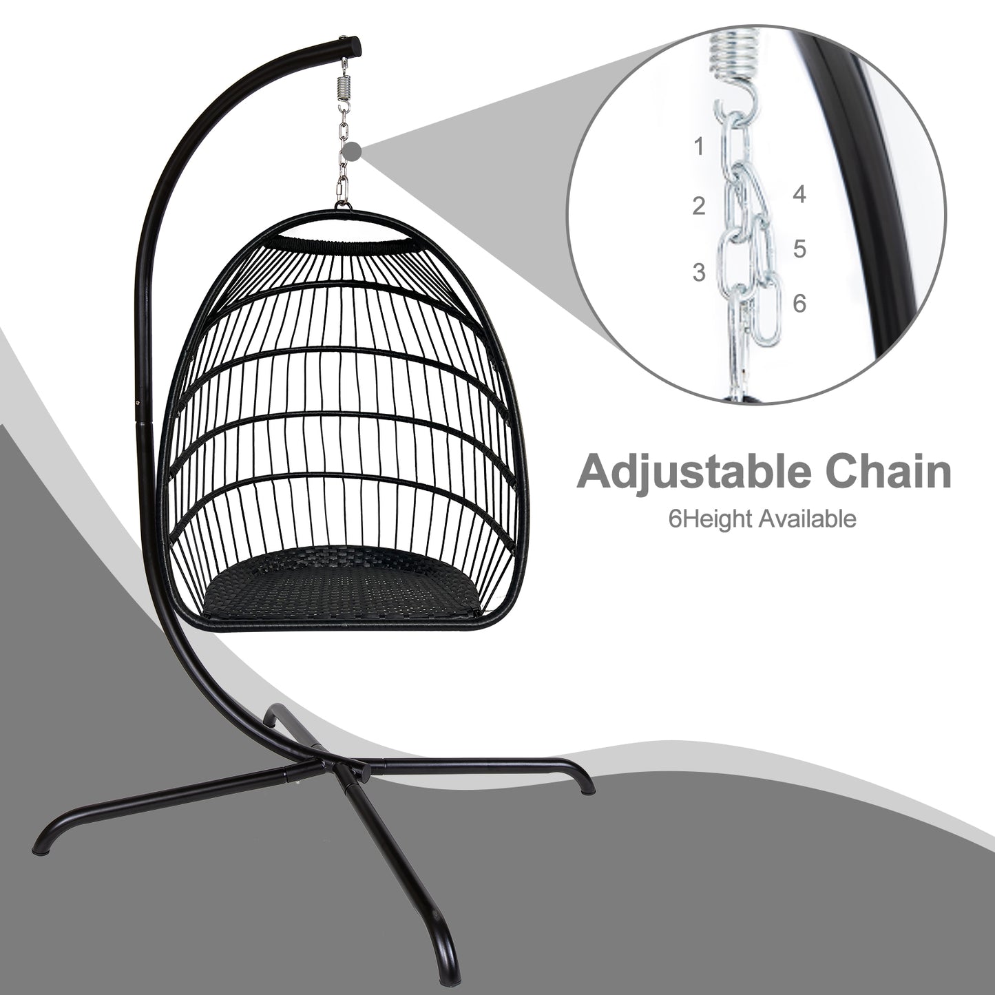 Outdoor/Indoor Swing Rattan Basket Egg Chair with Stand- Charcoal