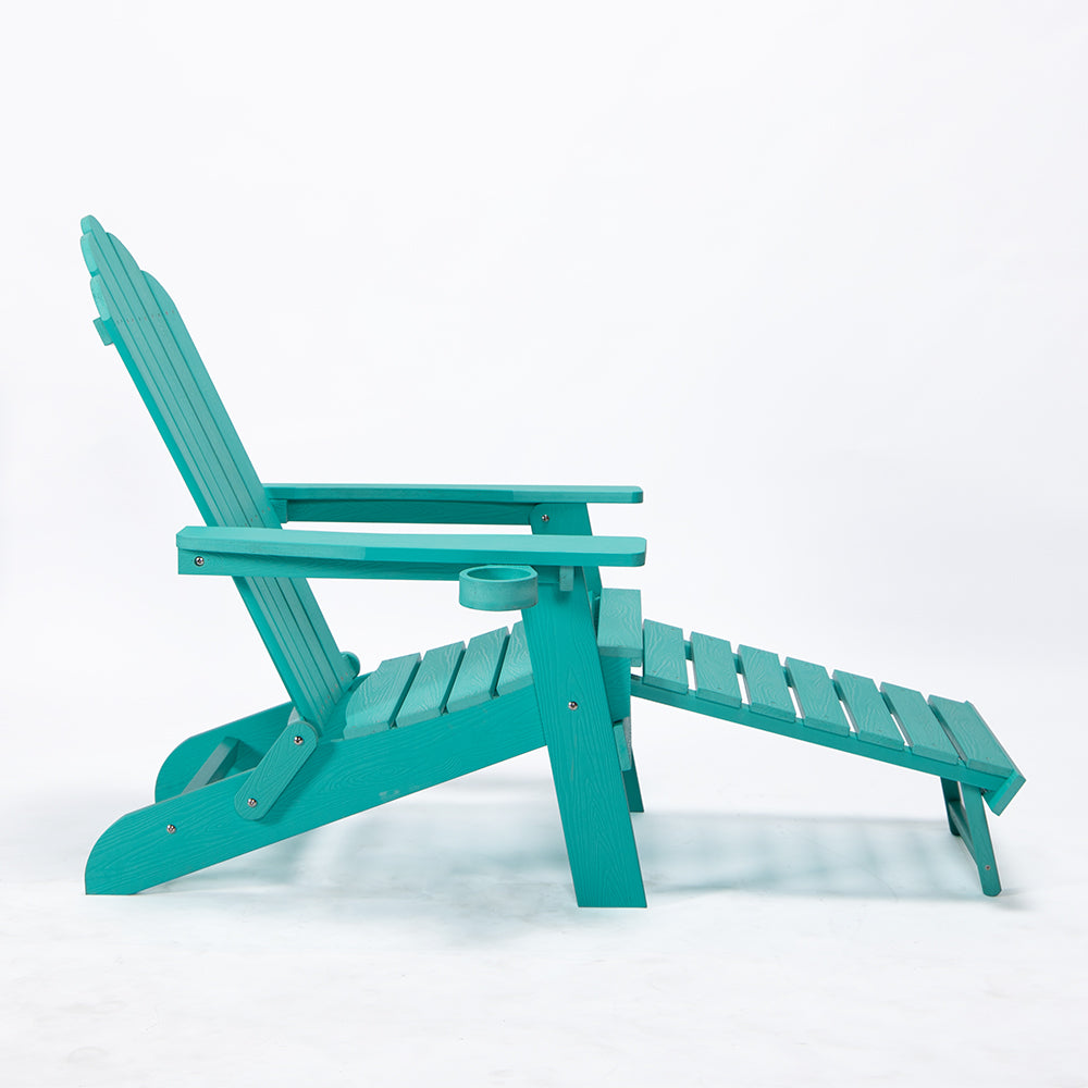 Folding Adirondack Chair w/ Pullout Ottoman & Cup Holder,