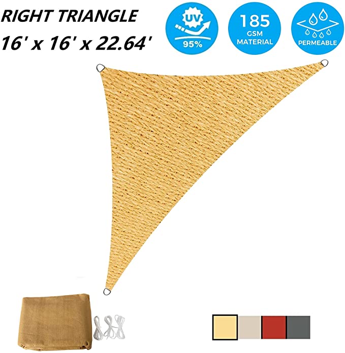 16'x16'x22.64' Sun Shade Sail Triangle UV Block Canopy-Sand