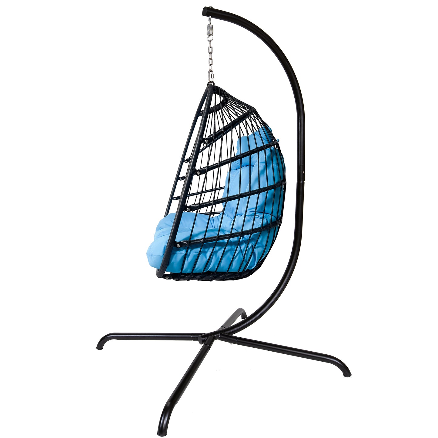 Outdoor/Indoor Swing Rattan Basket Egg Chair with Stand- Blue