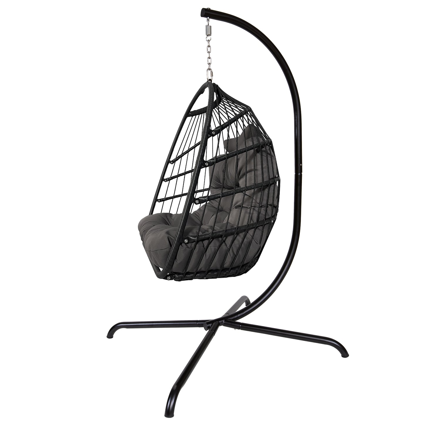 Outdoor/Indoor Swing Rattan Basket Egg Chair with Stand- Charcoal