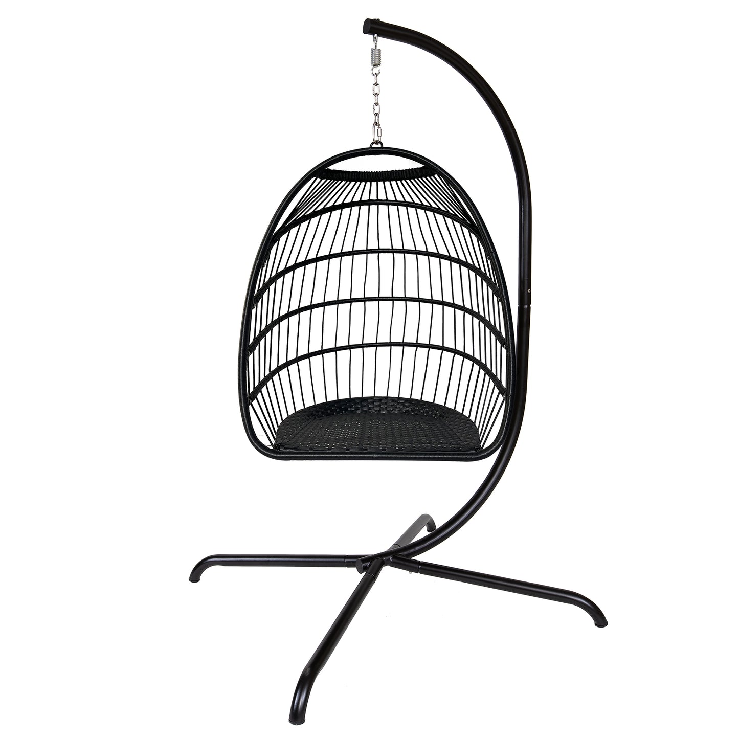 Outdoor/Indoor Swing Rattan Basket Egg Chair with Stand- Blue