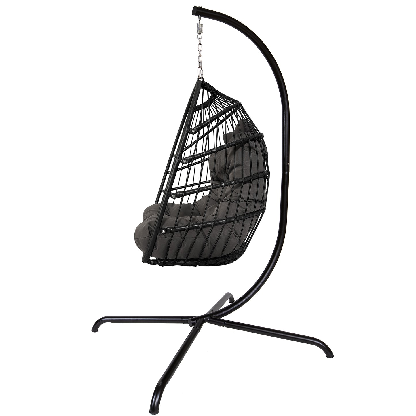 Outdoor/Indoor Swing Rattan Basket Egg Chair with Stand- Charcoal