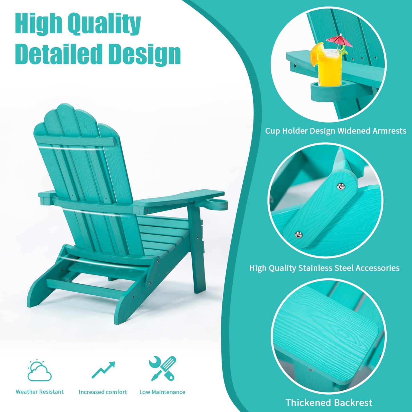 Folding Adirondack Chair w/ Pullout Ottoman & Cup Holder,