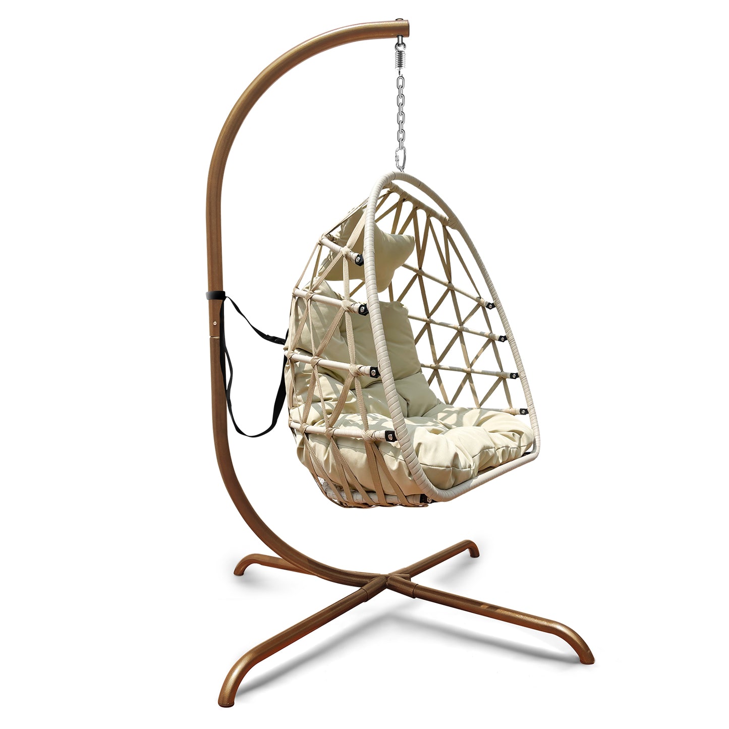 Outdoor/Indoor Swing Rattan Basket Egg Chair with Stand- Gold