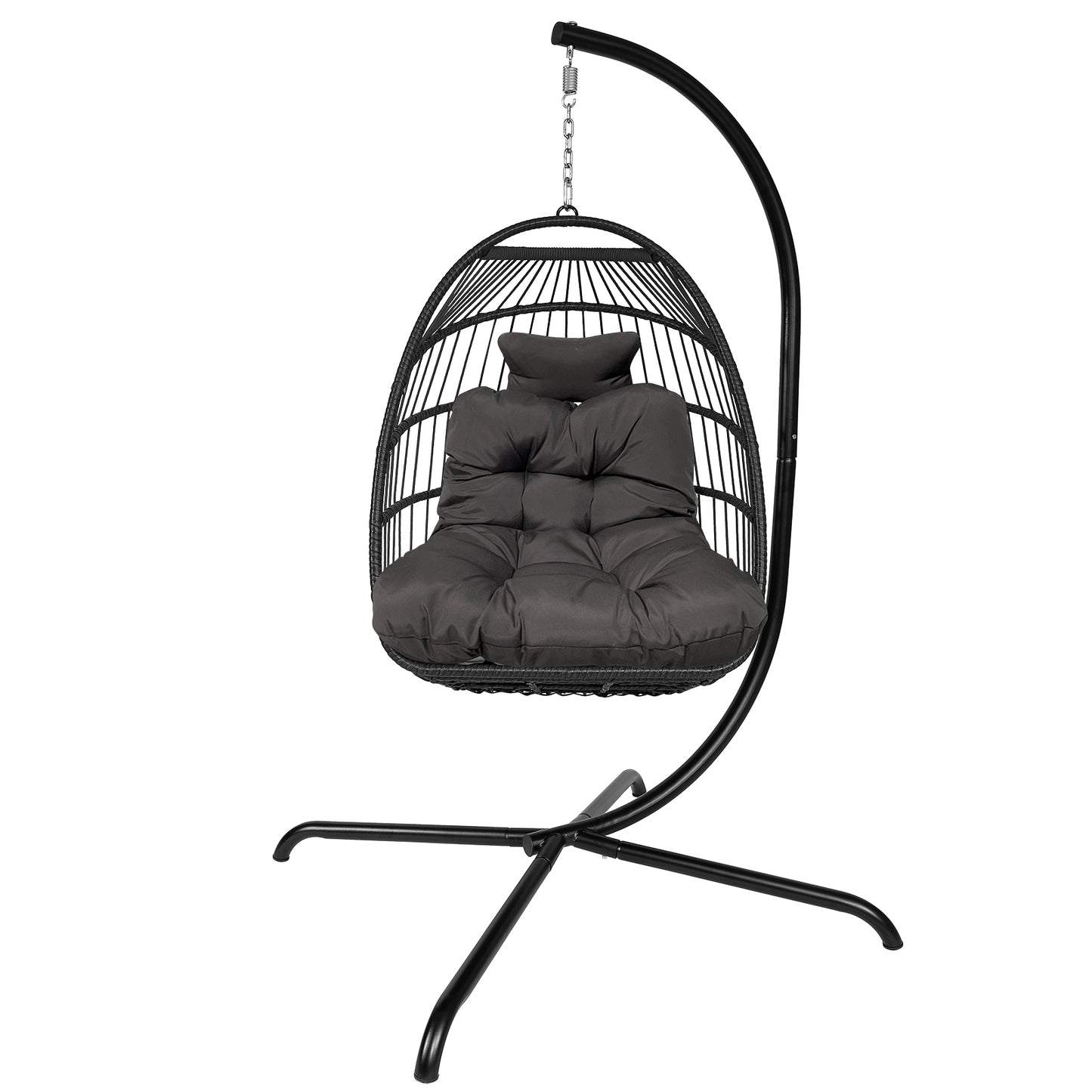 Outdoor/Indoor Swing Rattan Basket Egg Chair with Stand- Charcoal