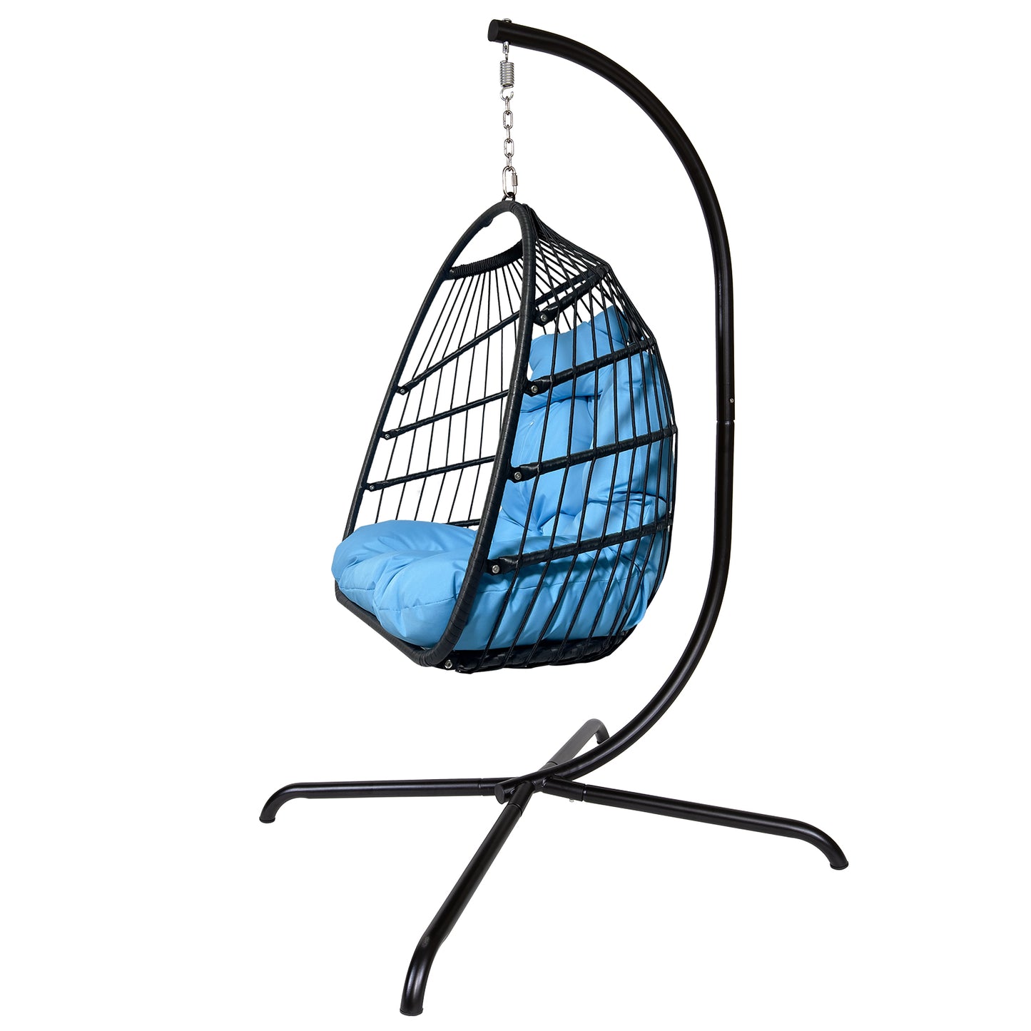 Outdoor/Indoor Swing Rattan Basket Egg Chair with Stand- Blue