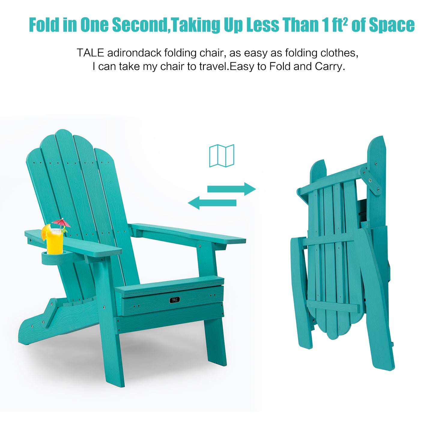 Folding Adirondack Chair w/ Pullout Ottoman & Cup Holder,