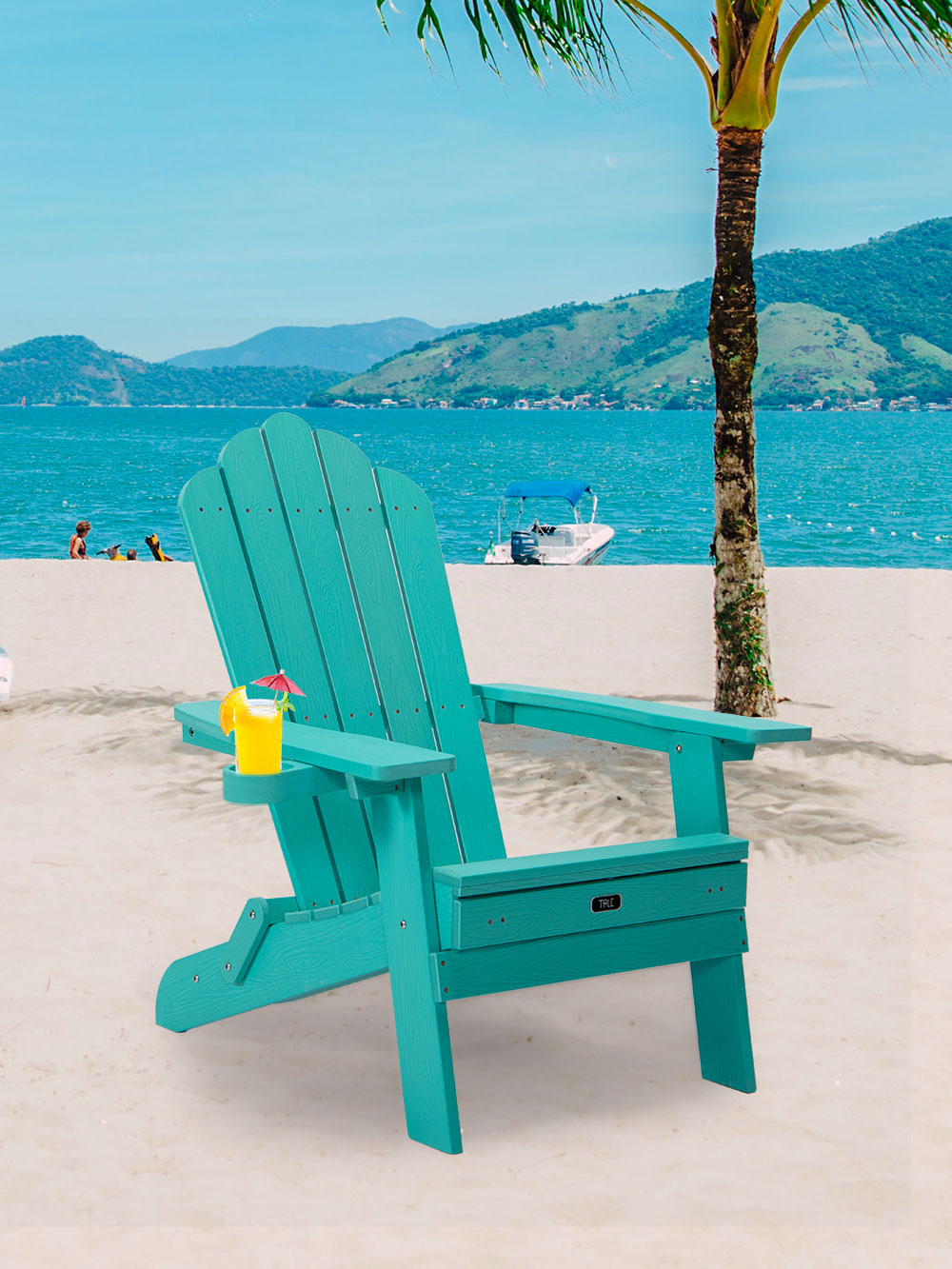 Folding Adirondack Chair w/ Pullout Ottoman & Cup Holder,