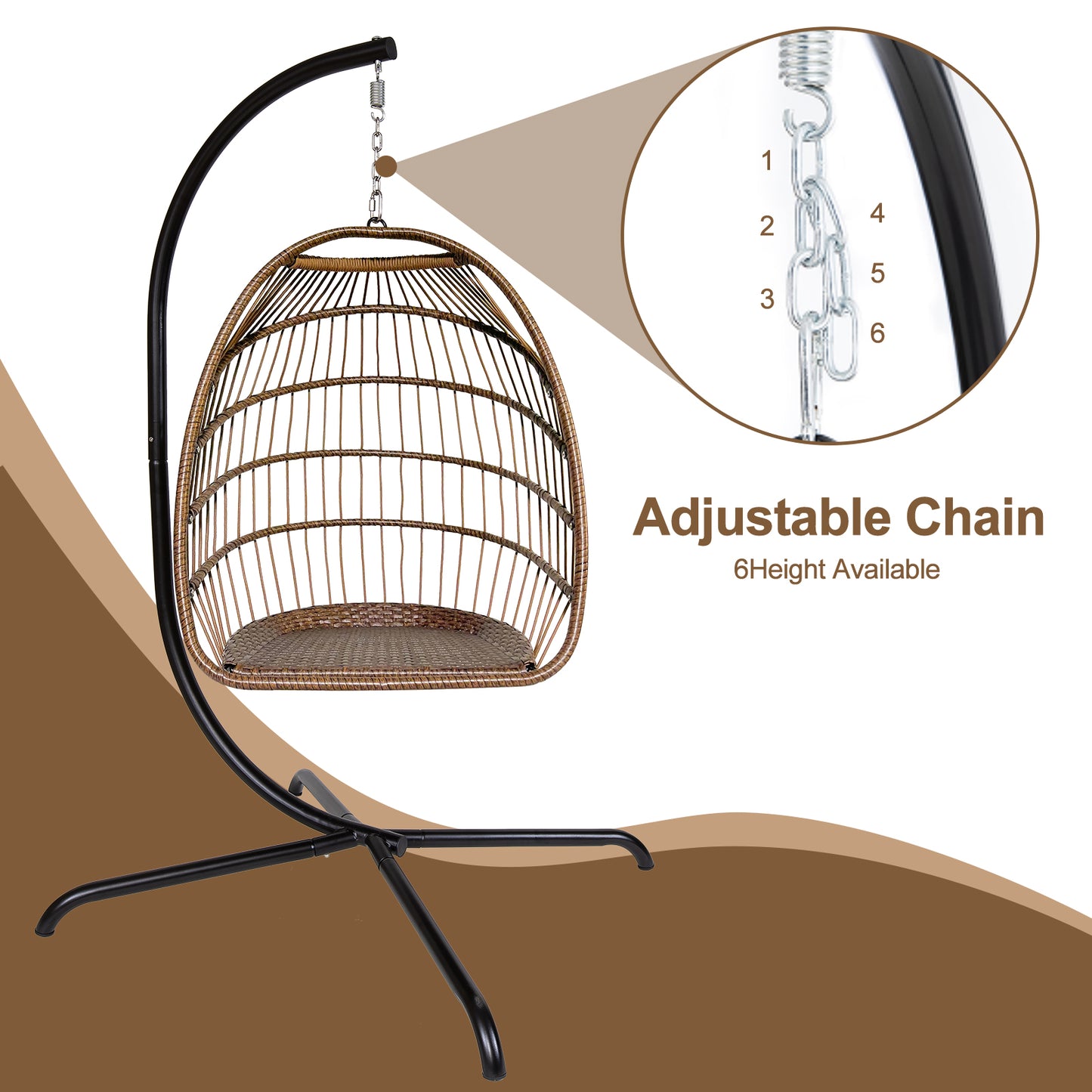 Outdoor/Indoor Swing Rattan Basket Egg Chair with Stand-Beige