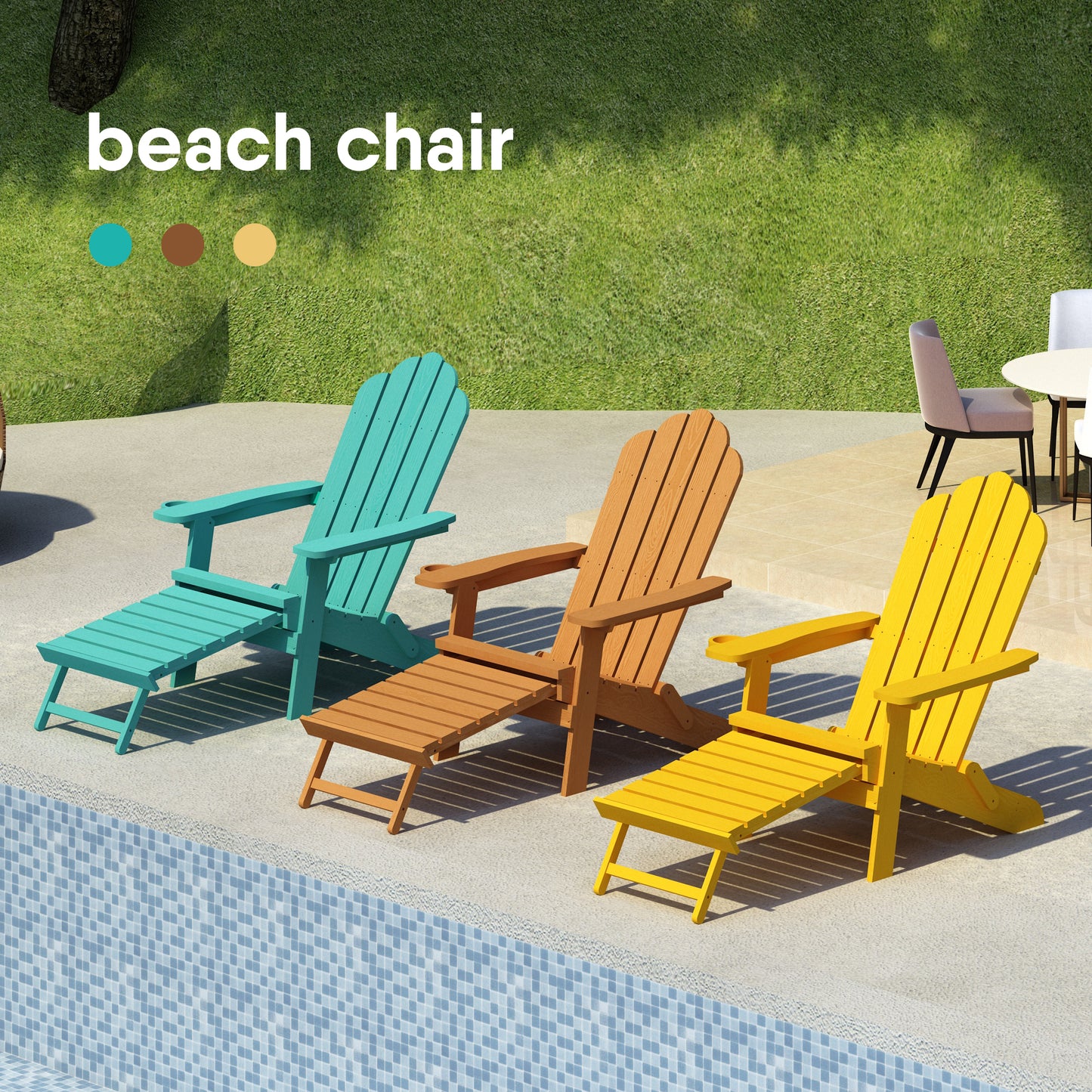 Folding Adirondack Chair w/ Pullout Ottoman & Cup Holder,